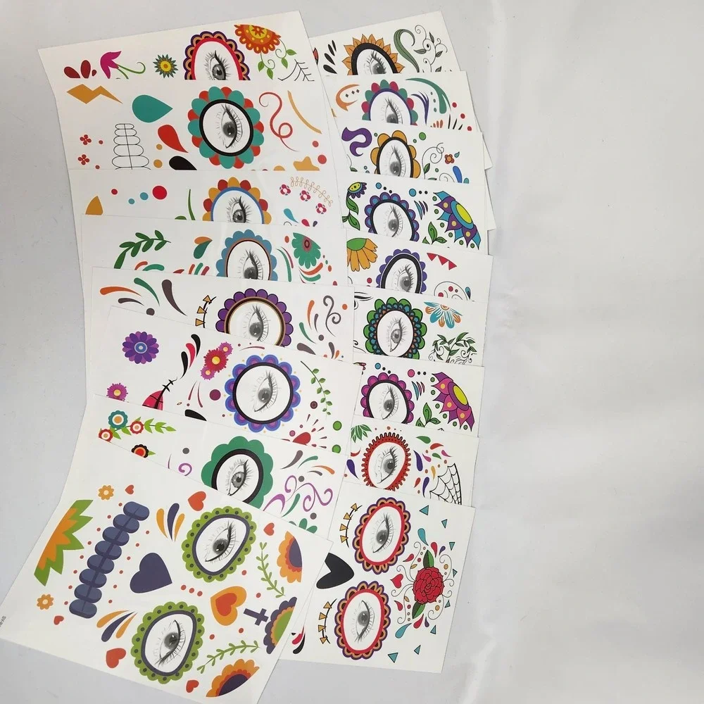 Day of the Dead Face Tattoos, Halloween Temporary Tattoo 17 Pack Dia De Los Muer